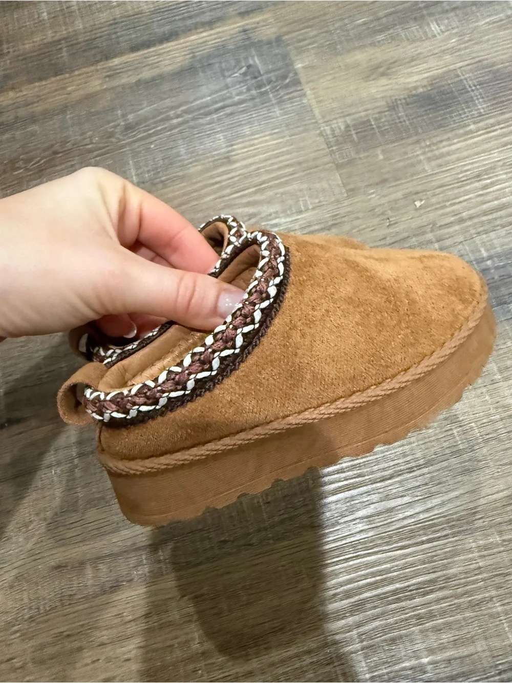 American Exchange Kids Brown Slip-On Moccasin Slippers with Braided Trim